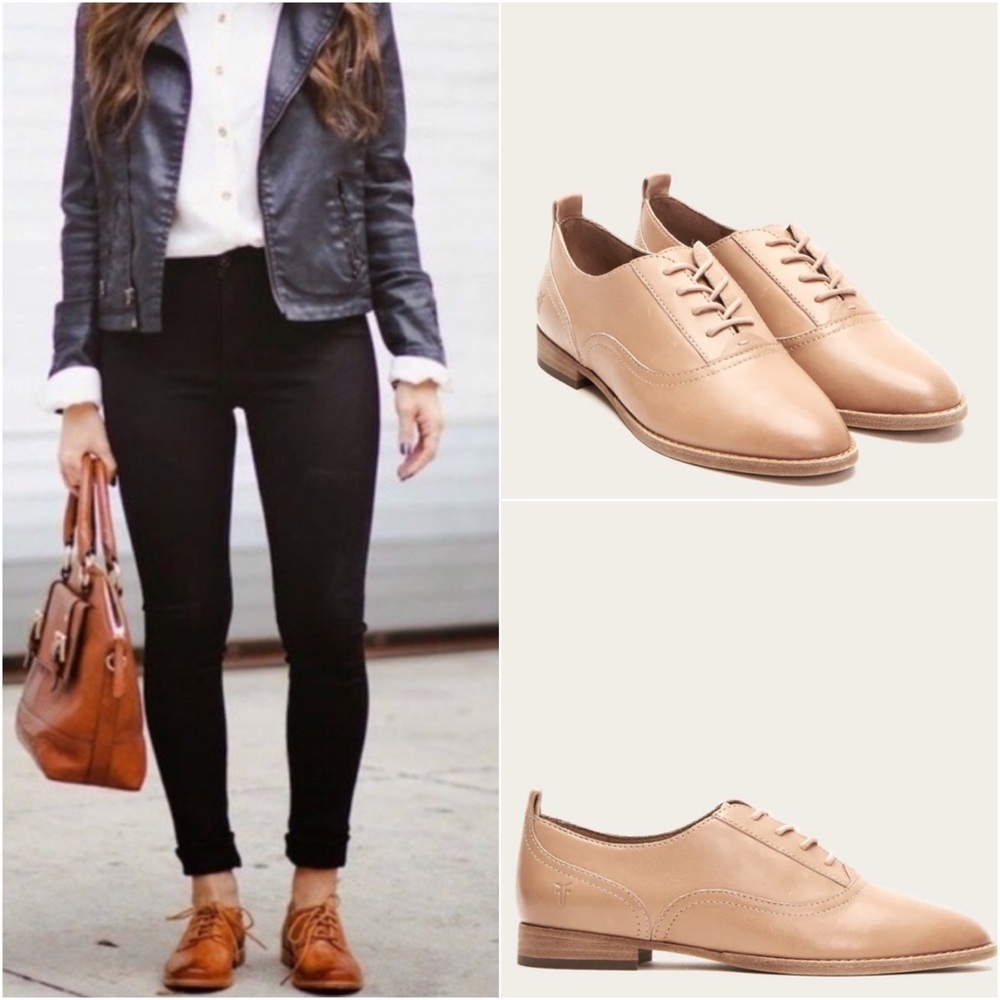 $328 Frye Grace Oxford Light Pink Real Leather Lace Up Casual Formal Work Flat